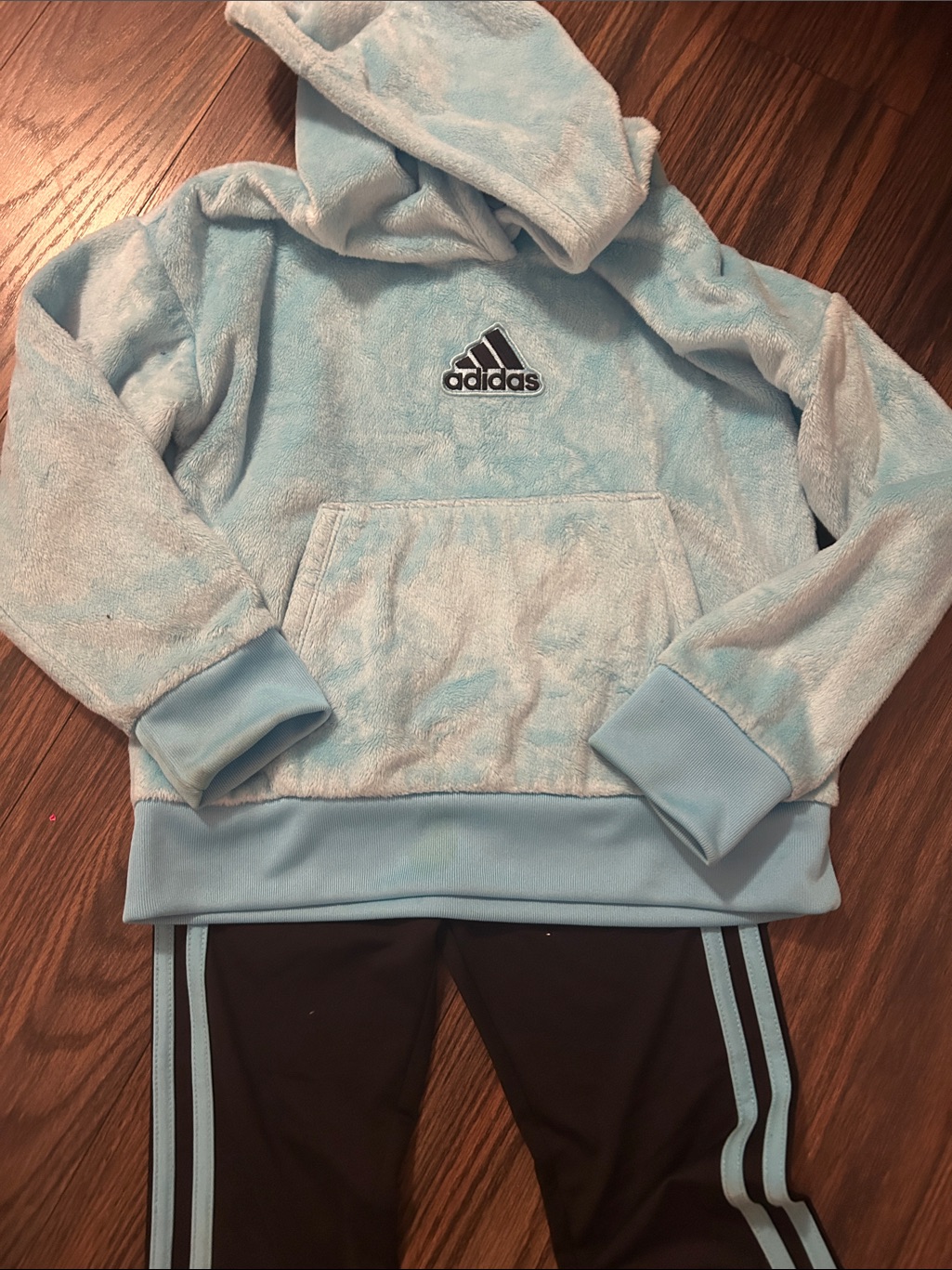 Adidas Light Blue Hooded Fleece Top With Black Pants